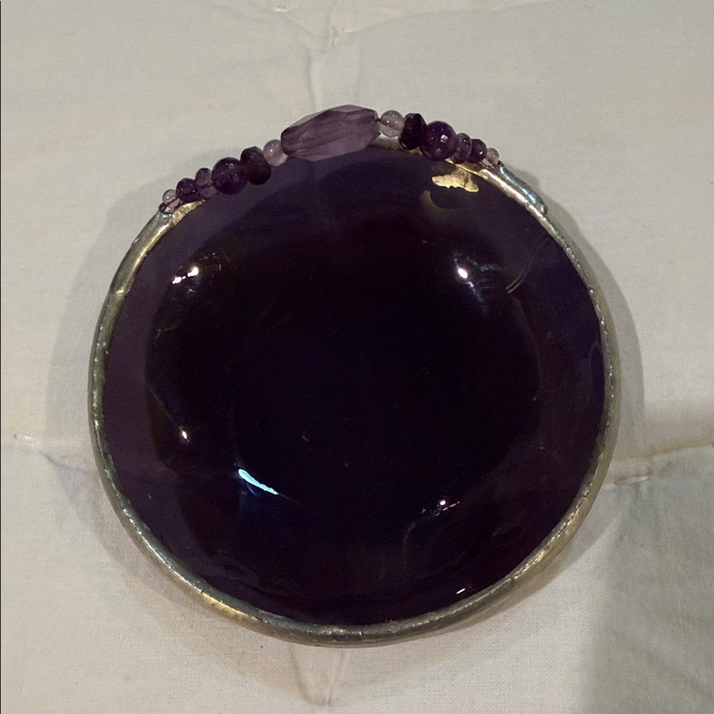 Purple Glass Bowl with Beaded Rim